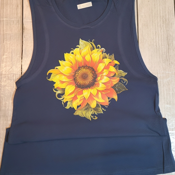 Navy Sunflower Delight Bella Canvas Graphic Muscle Tee - Picture 3 of 10